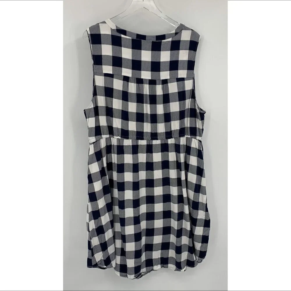 Torrid Mini Challis Zip-Front Shirt Dress navy blue white check plaid 4X 26 - Picture 4 of 5